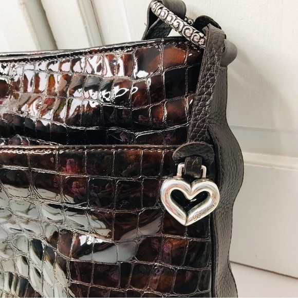 Price firm BRIGHTON COLLECTIBLES Brown Glossy Leather Croc Leather Shoulder Bag - Picture 9 of 10